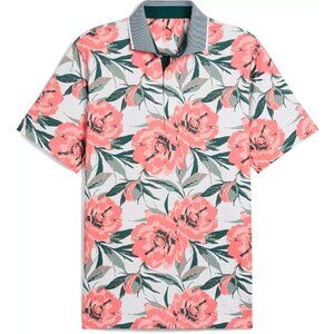 Puma Polo Golf Shirt Mens Size Medium Beautiful Game Floral New Mattr Stretch
